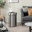 60L Stainless Corner Steel Trash Bin with Lid and Anti-slip Bottom-Silver by LJGDeals