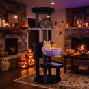 60" Gothic Cat Tower with Plush Perch and Hanging Toys