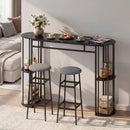 60 Inch Dining Table and 2 Upholstered Barstools with Faux Marble Tabletop by LJGDeals
