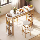 60 Inch Dining Table and 2 Upholstered Barstools with Faux Marble Tabletop by LJGDeals