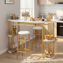60 Inch Dining Table and 2 Upholstered Barstools with Faux Marble Tabletop by LJGDeals