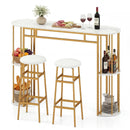 60 Inch Dining Table and 2 Upholstered Barstools with Faux Marble Tabletop by LJGDeals