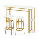 60 Inch Dining Table and 2 Upholstered Barstools with Faux Marble Tabletop by LJGDeals