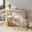 60 Inch Dining Table and 2 Upholstered Barstools with Faux Marble Tabletop by LJGDeals