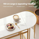 60 Inch Dining Table and 2 Upholstered Barstools with Faux Marble Tabletop by LJGDeals