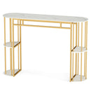60 Inch Long Bar Table Narrow with Faux Marble Tabletop and Storage Shelves by LJGDeals