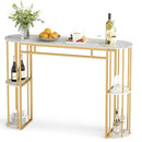 60 Inch Long Bar Table Narrow with Faux Marble Tabletop and Storage Shelves by LJGDeals