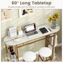 60 Inch Long Bar Table Narrow with Faux Marble Tabletop and Storage Shelves