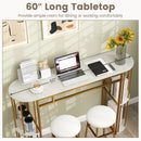 60 Inch Long Bar Table Narrow with Faux Marble Tabletop and Storage Shelves by LJGDeals