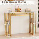 60 Inch Long Bar Table Narrow with Faux Marble Tabletop and Storage Shelves by LJGDeals