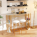 60 Inch Long Bar Table Narrow with Faux Marble Tabletop and Storage Shelves by LJGDeals