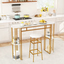 60 Inch Long Bar Table Narrow with Faux Marble Tabletop and Storage Shelves by LJGDeals