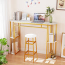 60 Inch Long Bar Table Narrow with Faux Marble Tabletop and Storage Shelves