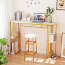 60 Inch Long Bar Table Narrow with Faux Marble Tabletop and Storage Shelves by LJGDeals