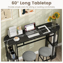60 Inch Long Bar Table Narrow with Faux Marble Tabletop and Storage Shelves by LJGDeals