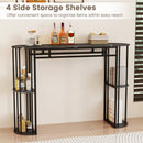 60 Inch Long Bar Table Narrow with Faux Marble Tabletop and Storage Shelves by LJGDeals