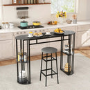 60 Inch Long Bar Table Narrow with Faux Marble Tabletop and Storage Shelves by LJGDeals