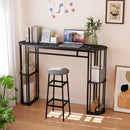 60 Inch Long Bar Table Narrow with Faux Marble Tabletop and Storage Shelves by LJGDeals
