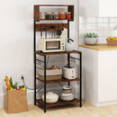60 Inch Tall Microwave Stand with Open Shelves and 10 Hanging Hooks-Rustic Brown by LJGDeals