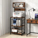 60 Inch Tall Microwave Stand with Open Shelves and 10 Hanging Hooks-Rustic Brown by LJGDeals