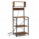 60 Inch Tall Microwave Stand with Open Shelves and 10 Hanging Hooks-Rustic Brown by LJGDeals