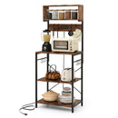 60 Inch Tall Microwave Stand with Open Shelves and 10 Hanging Hooks-Rustic Brown by LJGDeals