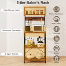 60 Inch Tall Microwave Stand with Open Shelves and 10 Hanging Hooks-Rustic Brown by LJGDeals