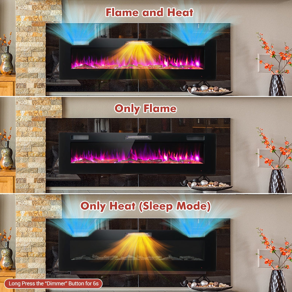 60 Inches Ultra-thin Electric Fireplace with Remote Control and Timer Function, photo 6 of 8