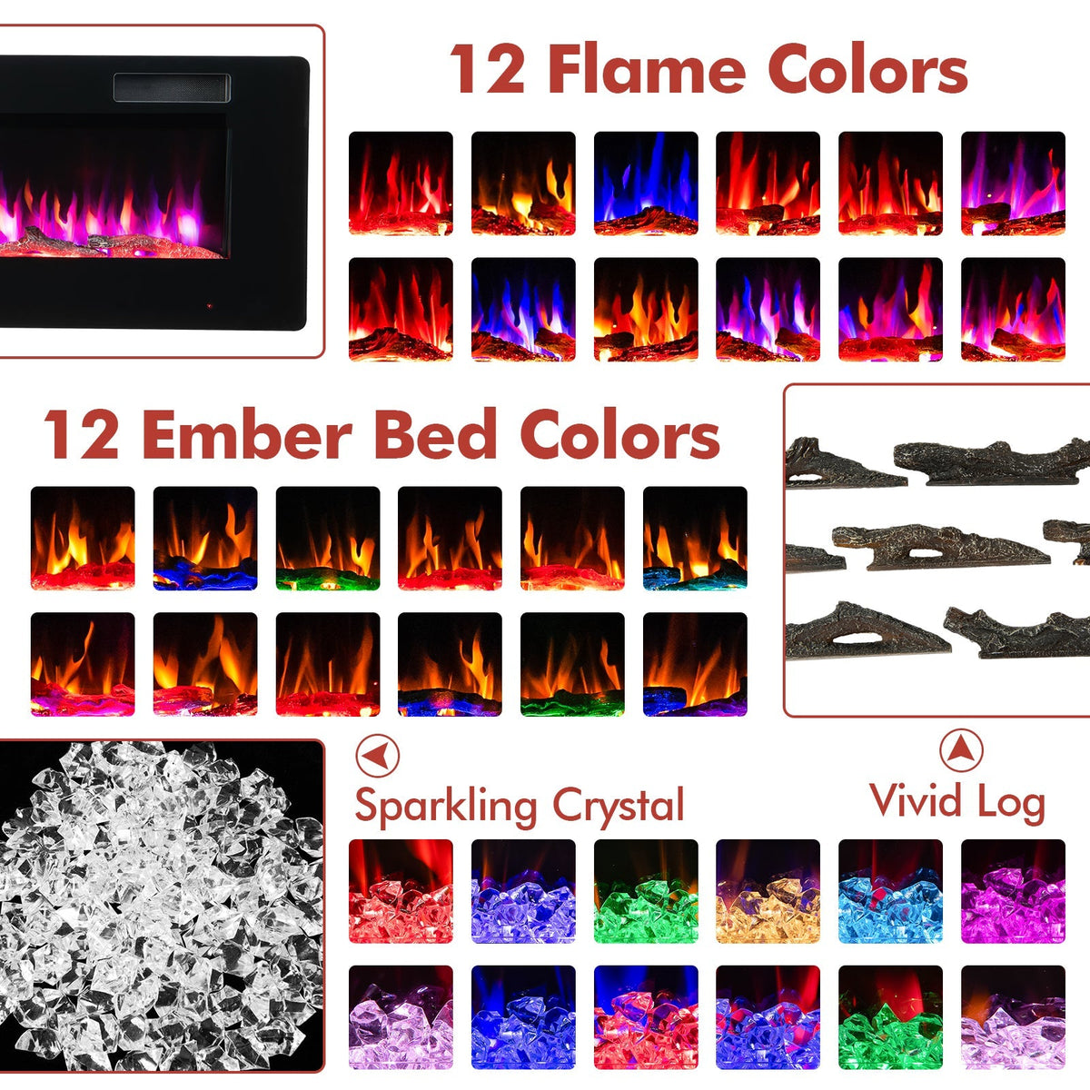 60 Inches Ultra-thin Electric Fireplace with Remote Control and Timer Function, photo 7 of 8