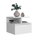 Floating Nightstand Wall Mounted With Single Drawer And 2 Tier Shelf - White by HouseOfZazla