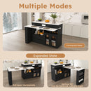 Kitchen Island With Extendable Rotating Table, 4 Drawers & Glass Door Cabinets, Built In Socket - Black by HouseOfZazla