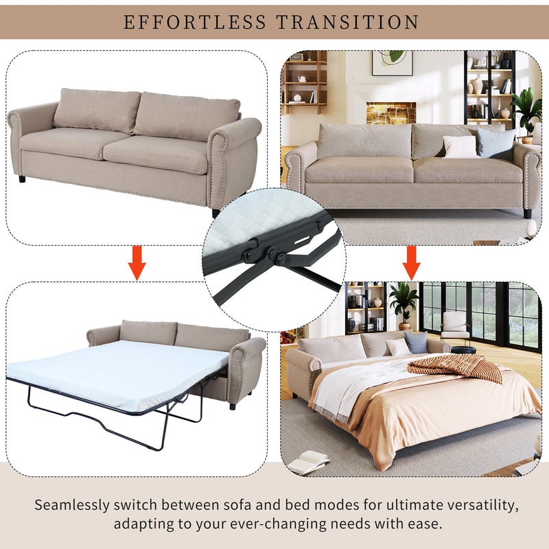 80.7" 2-in-1 Sofa Bed Sleeper with Large Mattress(63"x70.9x3.3 inch), for Living Room Spaces Bedroom