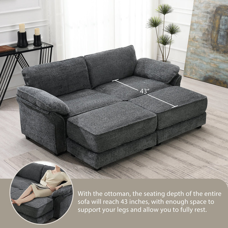 Free Combination Modular Convertible Sectional Sofa Bed Set, 4 Seat Upholstered Sleeper Corner Couch, Deep-Seat Loveseat with Ottoman for Living Room, Office, Apartment,2 Colors