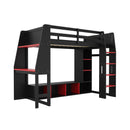 Gaming Loft Bed With Desk, Multi Storage Shelves, LED Lighting, And Hanging Clothes Rack by Unique Piece Furniture