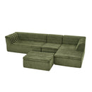 U-Shaped Modular Sectional Sofa With Chaise And Movable Ottoman With Wave-Shaped Armrest