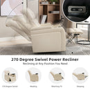 270 Degree Swivel PU Leather Power Recliner Individual Seat Home Theater Recliner with Comforable Backrest, Tray Table, Phone Holder, Cup Holder, USB Port, Hidden Arm Storage for Living Room, White