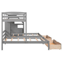 Twin Over Twin & Twin Bunk Bed With Drawers, Staircase Storage, Built In Shelves - Gray by HouseOfZazla