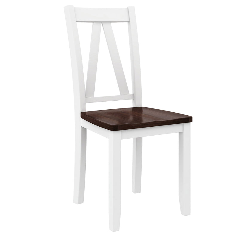 6-Piece Wood Dining Table Set Kitchen Table Set with Long Bench and 4 Dining Chairs, Farmhouse Style, Walnut+White