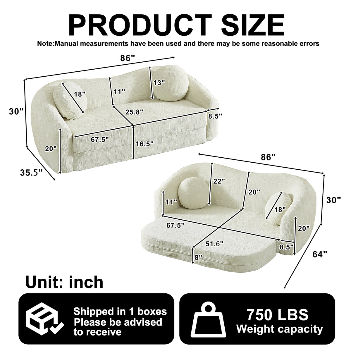86-Inch Curved Convertible Sofa Recliner, photo 5 of 10