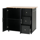 Mobile Kitchen Cart With Storage With 2 Doors, 3 Drawers & Adjustable Shelf - Black / Natural