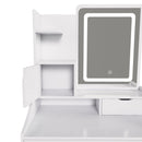 3 Color LED Vanity Mirror With Stool, Dressing Table For Bedroom, 2 Drawers & 5 Storage Cabinets (4 Open + 1 Hidden), Adjustable Lighting - White by HouseOfZazla