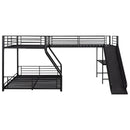 L-Shaped Twin Over Full Bunk Bed With Twin Loft, Built In Desk And Slide - Black