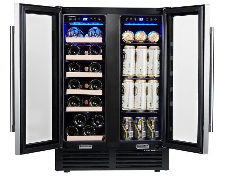 24" Wine Cooler Refrigerator - Dual Zone Built-in or Freestanding Fridge with Stainless Steel Tempered Glass Door and Temperature Memory Function