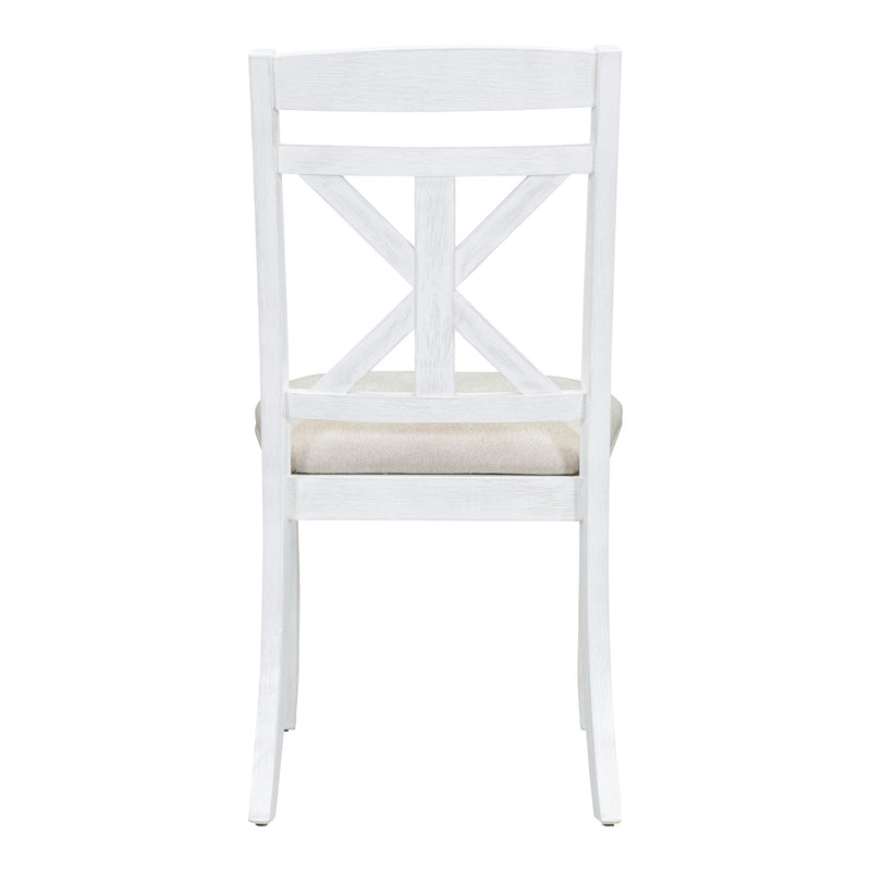 5-Piece Retro Functional Dining Table Set Extendable Round Table and 4 Upholstered Chairs for Dining Room and Living Room (Brown+Antique White)