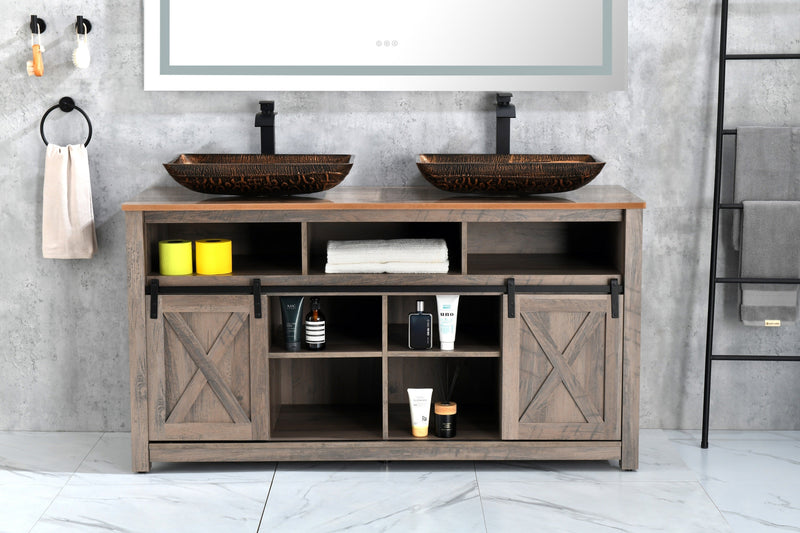 22.25" L -14.5" W -4.5" H Golden Handmade Glass Rectangle Vessel Bathroom Sink in Brown and Gold Fusion Finish with Faucet and Pop-Up Drain in Matte Black