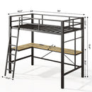 Twin Metal Loft Bed With L - Shaped Desk, Charging Station Loft Bed Frame Twin Size, Safety Guard & Ladder, No Box Spring Needed - Black by HouseOfZazla