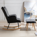 35.5 inch Rocking Chair with Footrest, Soft Houndstooth Fabric Leather Fabric Rocking Chair for Nursery, Comfy Wingback Glider Rocker with Safe Solid Wood Base for Living Room Bedroom Balcony (black)