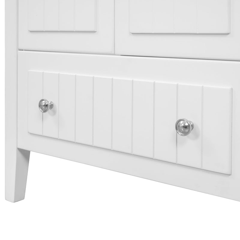 36" Bathroom Vanity with Ceramic Basin, Bathroom Storage Cabinet with Two Doors and Drawers, Solid Frame, Metal Handles, White