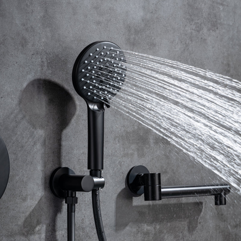 3 Hole Wall Mount Widespread Bathroom Waterfall Bathtub Faucet Mixer Taps with Hand Shower