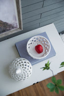 Ceramic Lidded Jar With Lattice Design - White by Unique Piece Furniture
